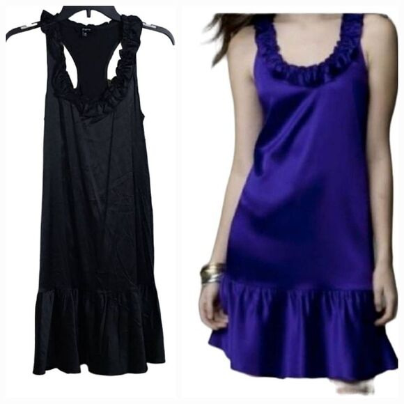 Express Black Silk Ruffle Slip Dress XS Women's Rosette Sleeveless Tank Sundress - Picture 1 of 11